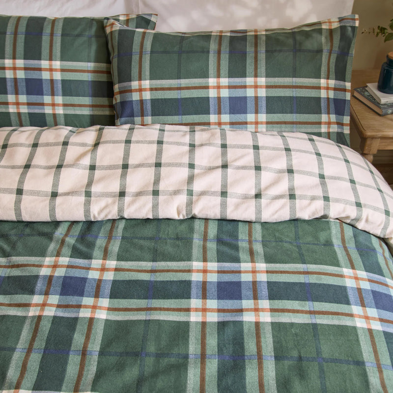 BRAEMAR CHECK SOFT BRUSHED COTTON DUVET COVER SET FOREST/NAVY  by Wylder
