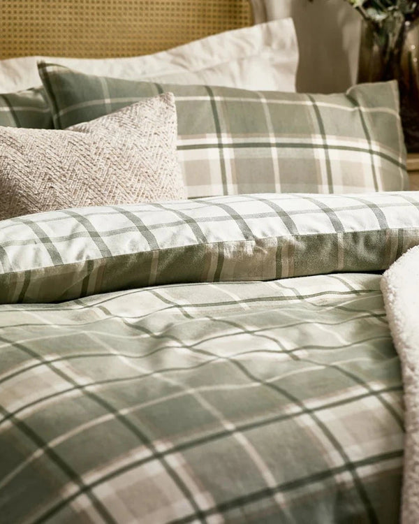 BRAEMAR CHECK SOFT BRUSHED COTTON DUVET COVER SET GREEN/NATURAL  by Wylder