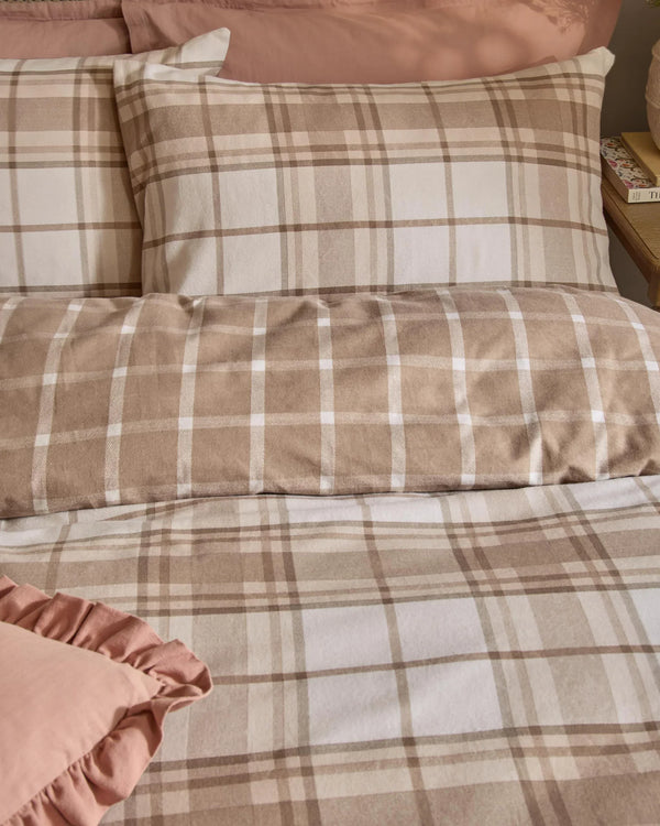 BRAEMAR CHECK SOFT BRUSHED COTTON DUVET COVER SET NATURAL  by Wylder
