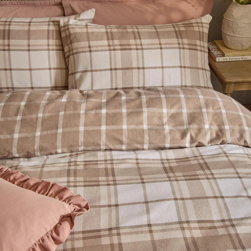 BRAEMAR CHECK SOFT BRUSHED COTTON DUVET COVER SET NATURAL  by Wylder