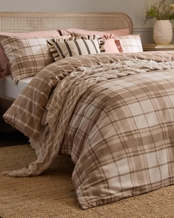 BRAEMAR CHECK SOFT BRUSHED COTTON DUVET COVER SET NATURAL  by Wylder