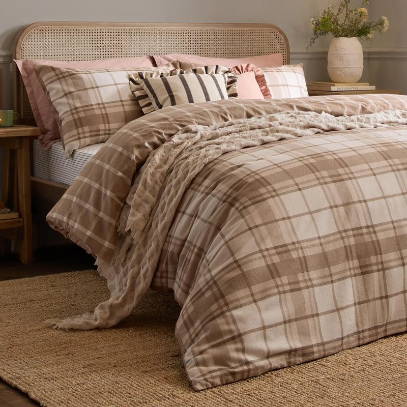 BRAEMAR CHECK SOFT BRUSHED COTTON DUVET COVER SET NATURAL  by Wylder