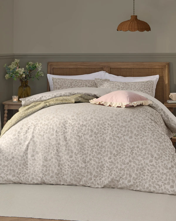 Grace Leaf Jacquard Satin Duvet Cover Set Natural by Wylder