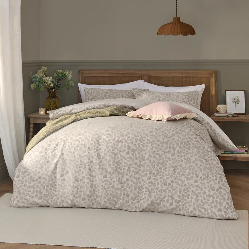 Grace Leaf Jacquard Satin Duvet Cover Set Natural by Wylder