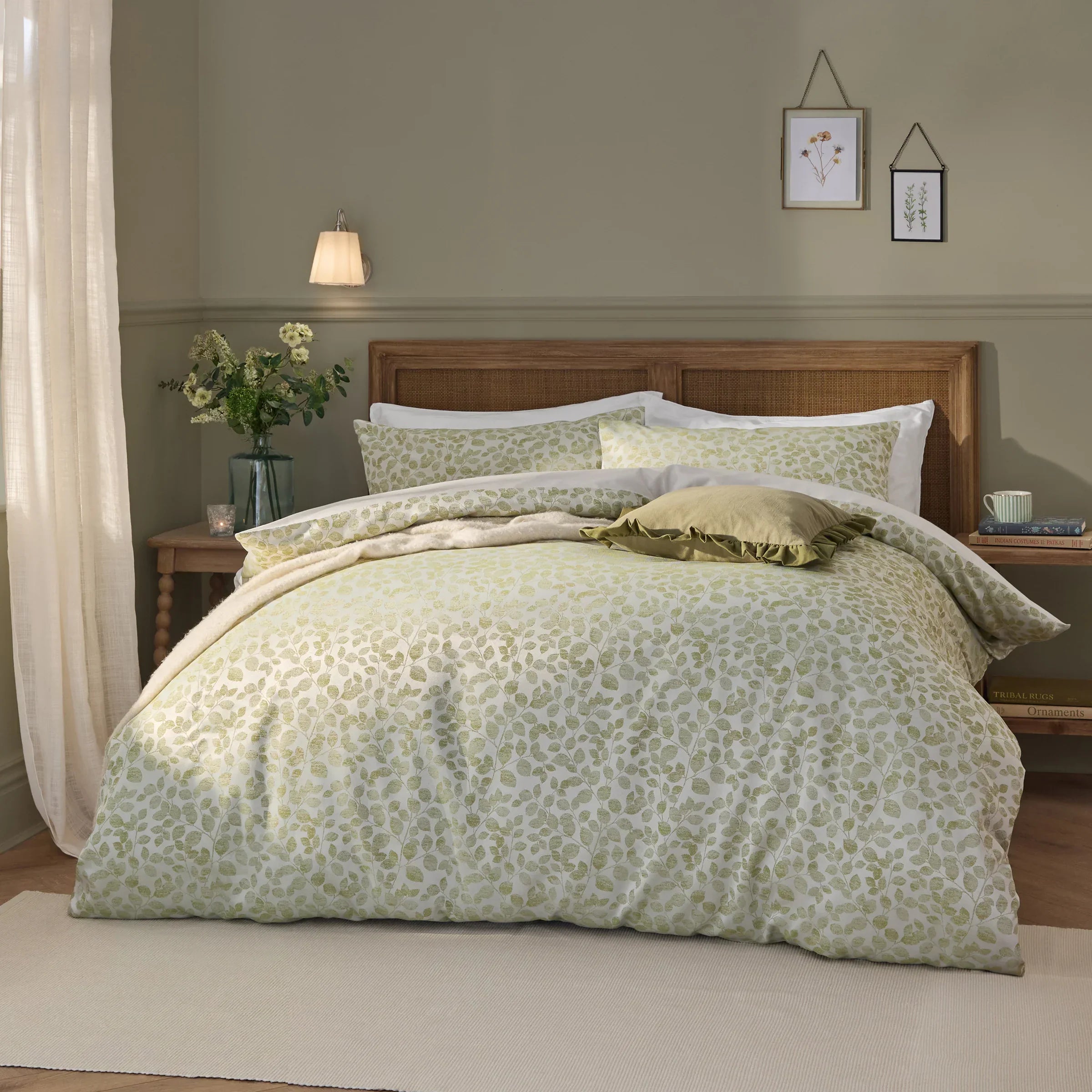 Wylder (Riva Home) Duvet Cover set Grace Leaf Jacquard Satin Duvet Cover Set Sage by Wylder