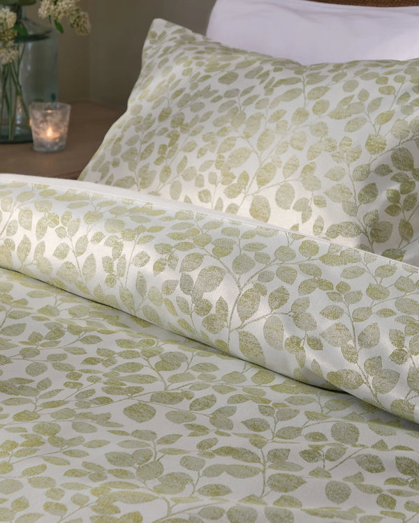 Grace Leaf Jacquard Satin Duvet Cover Set Sage by Wylder