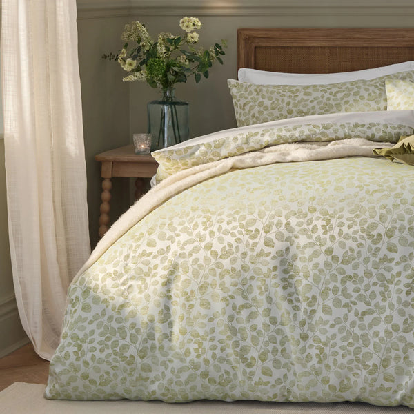 Grace Leaf Jacquard Satin Duvet Cover Set Sage by Wylder