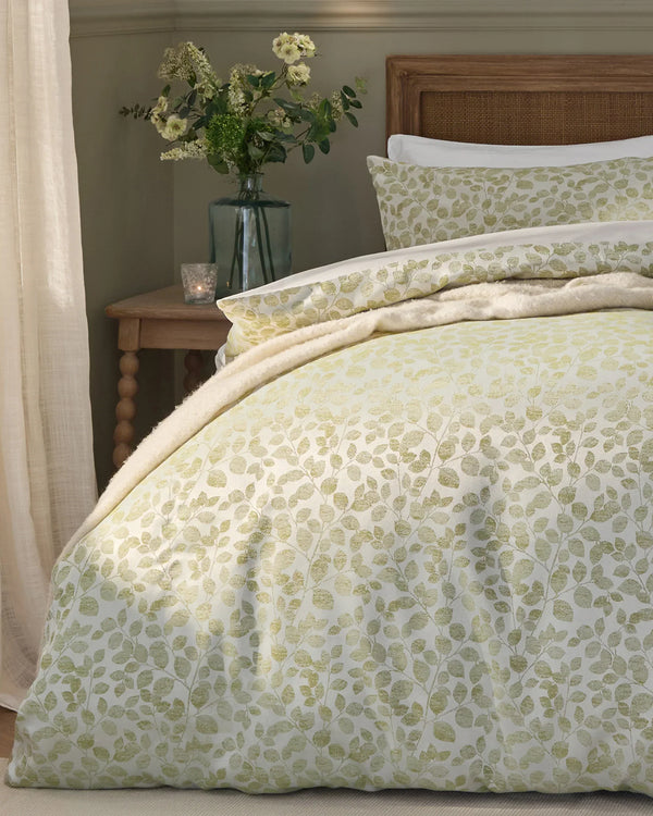 Grace Leaf Jacquard Satin Duvet Cover Set Sage by Wylder