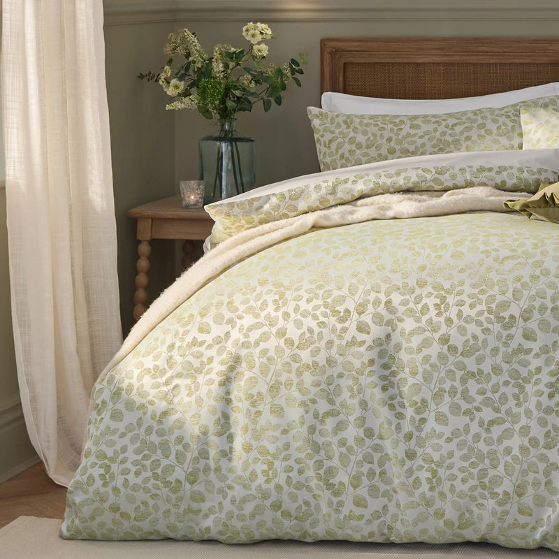 Grace Leaf Jacquard Satin Duvet Cover Set Sage by Wylder