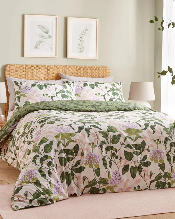 Passiflora Botanical Duvet Cover Set Peach/Vine Green by Wylder Nature
