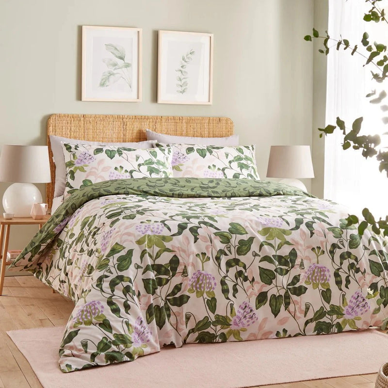 Passiflora Botanical Duvet Cover Set Peach/Vine Green by Wylder Nature
