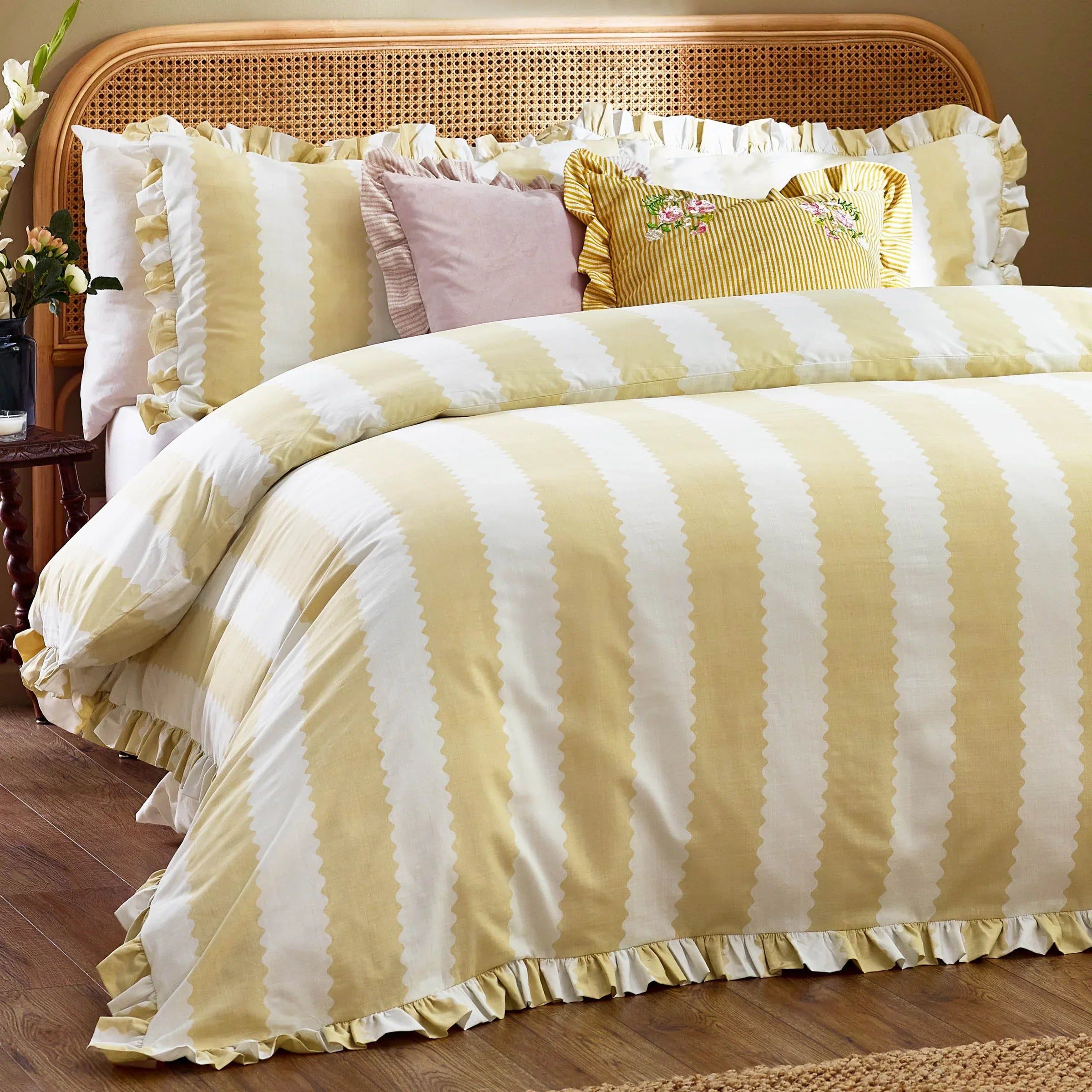 Wylder (Riva Home) Duvet Cover set Single / Butter Yellow BIRDIE STRIPE RUFFLE DUVET COVER SET  by Wylder