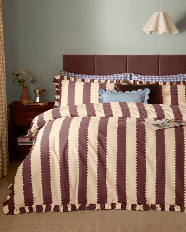 BIRDIE STRIPE RUFFLE DUVET COVER SET  by Wylder