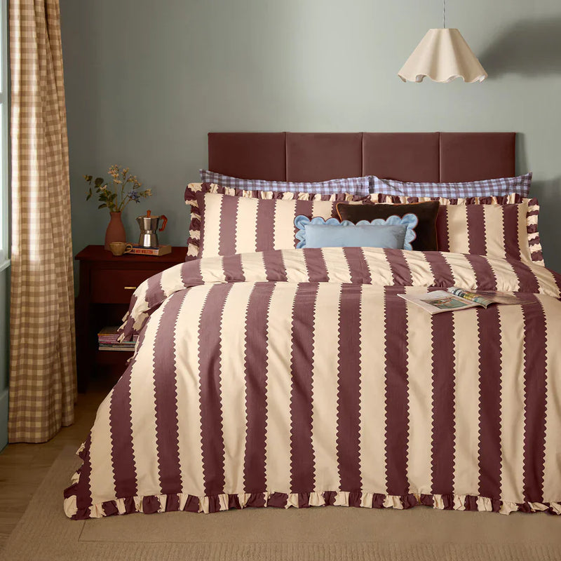 BIRDIE STRIPE RUFFLE DUVET COVER SET  by Wylder