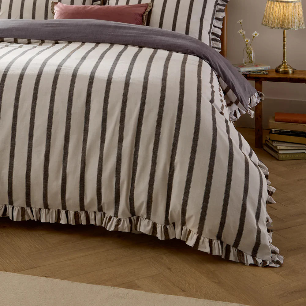 Wylder (Riva Home) Duvet Cover set Single / Chocolate CONNIE STRIPED RUFFLE DUVET COVER SET  by Wylder