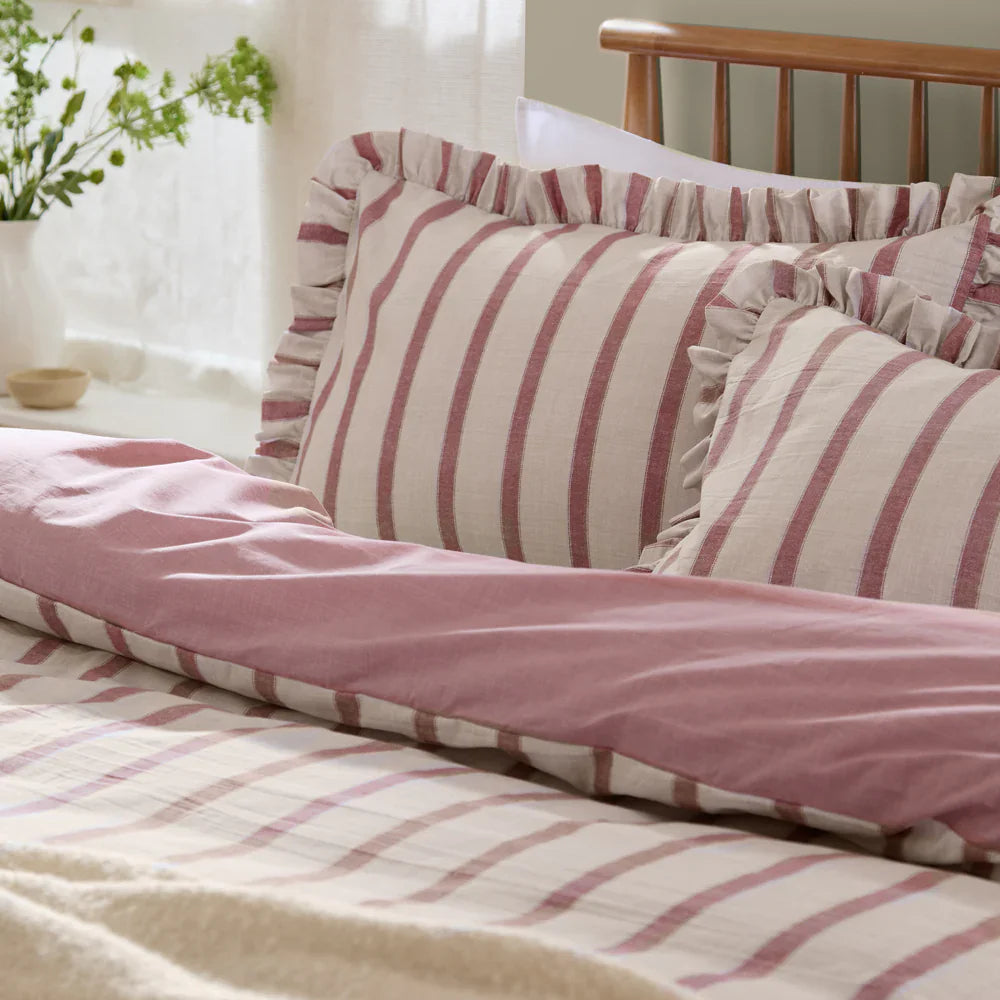 Wylder (Riva Home) Duvet Cover set Single / Clay/Pink CONNIE STRIPED RUFFLE DUVET COVER SET  by Wylder