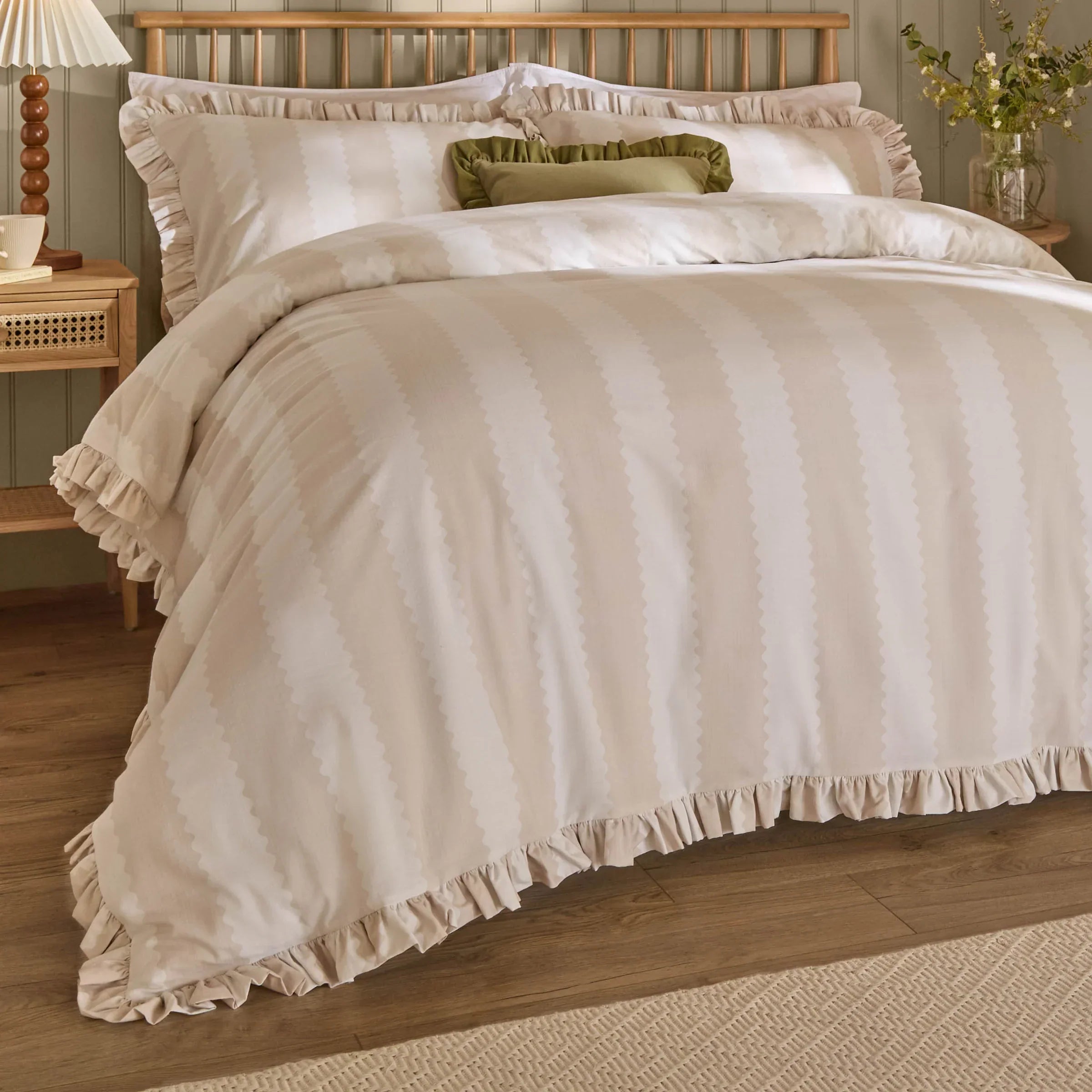 Wylder (Riva Home) Duvet Cover set Single / Oat/Milk BIRDIE STRIPE RUFFLE DUVET COVER SET  by Wylder