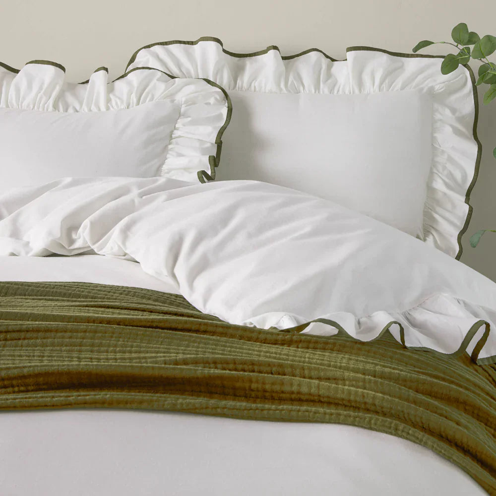 Wylder (Riva Home) Duvet Cover set Single / Olive BLOUSEY COTTON RUFFLE DUVET COVER SET  by Wylder Nature