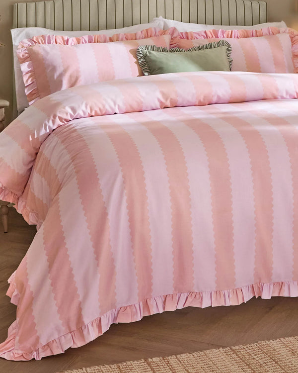 BIRDIE STRIPE RUFFLE DUVET COVER SET  by Wylder
