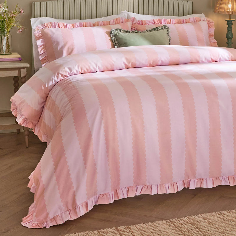 BIRDIE STRIPE RUFFLE DUVET COVER SET  by Wylder