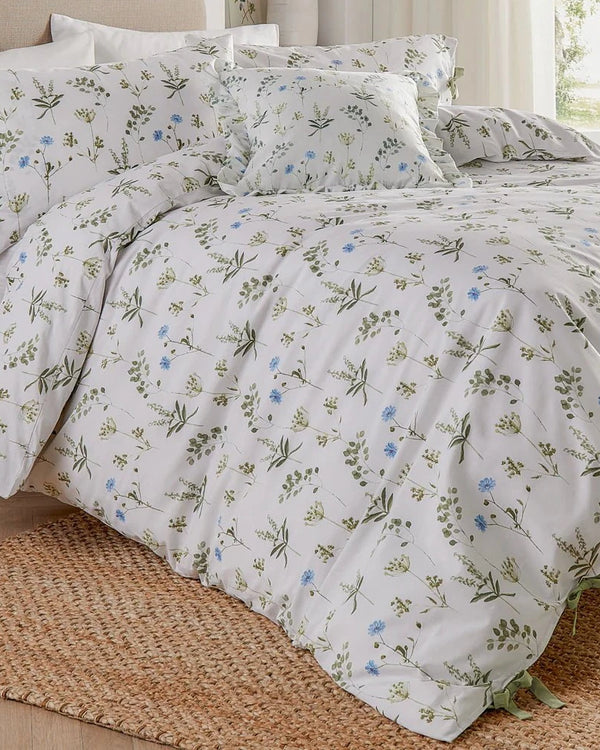 Wylder Meadow 100% Cotton Floral Duvet Cover Set White/Cornflower