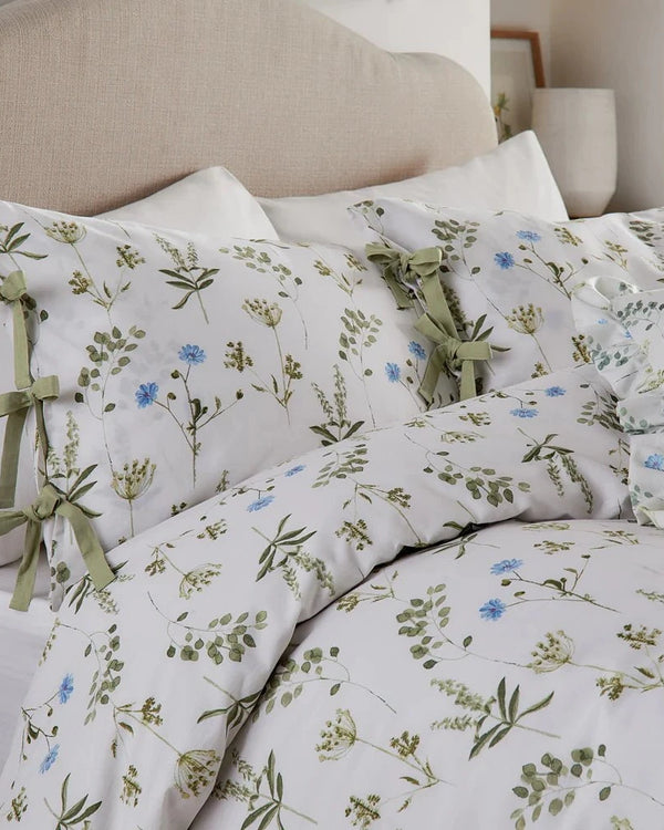 Wylder Meadow 100% Cotton Floral Duvet Cover Set White/Cornflower