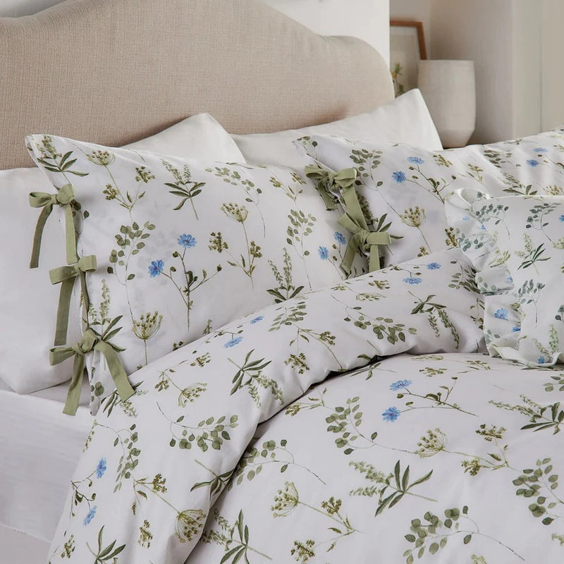 Wylder Meadow 100% Cotton Floral Duvet Cover Set White/Cornflower