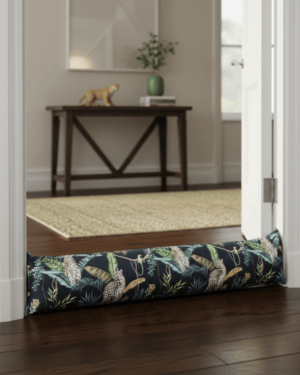 Jungle Leopards Draught Excluder Petrol by Wylder