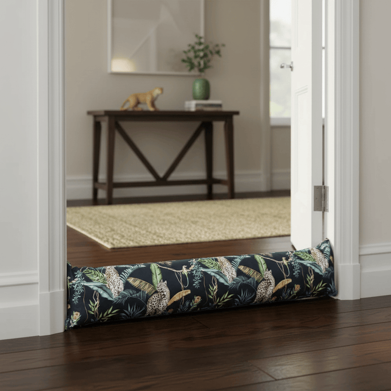 Jungle Leopards Draught Excluder Petrol by Wylder