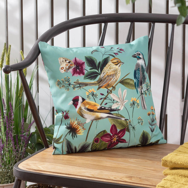 Wylder Midnight Garden Birds Outdoor Cushion Aqua
