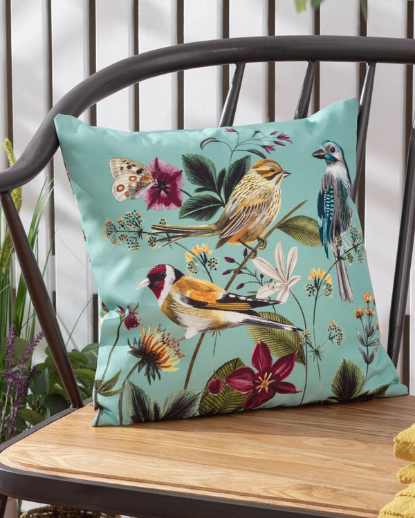 Wylder Midnight Garden Birds Outdoor Cushion Aqua