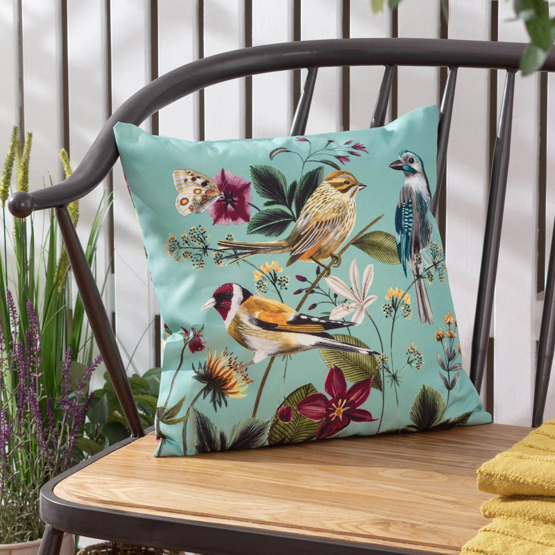 Wylder Midnight Garden Birds Outdoor Cushion Aqua