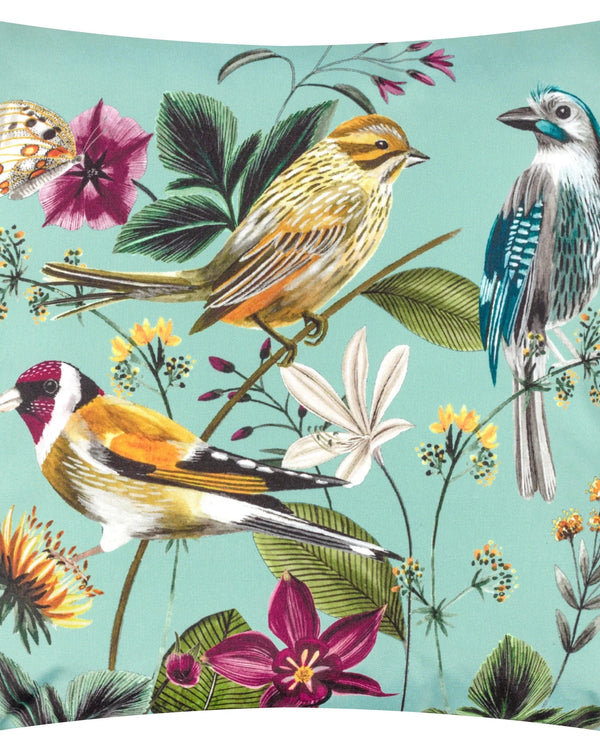 Wylder Midnight Garden Birds Outdoor Cushion Aqua