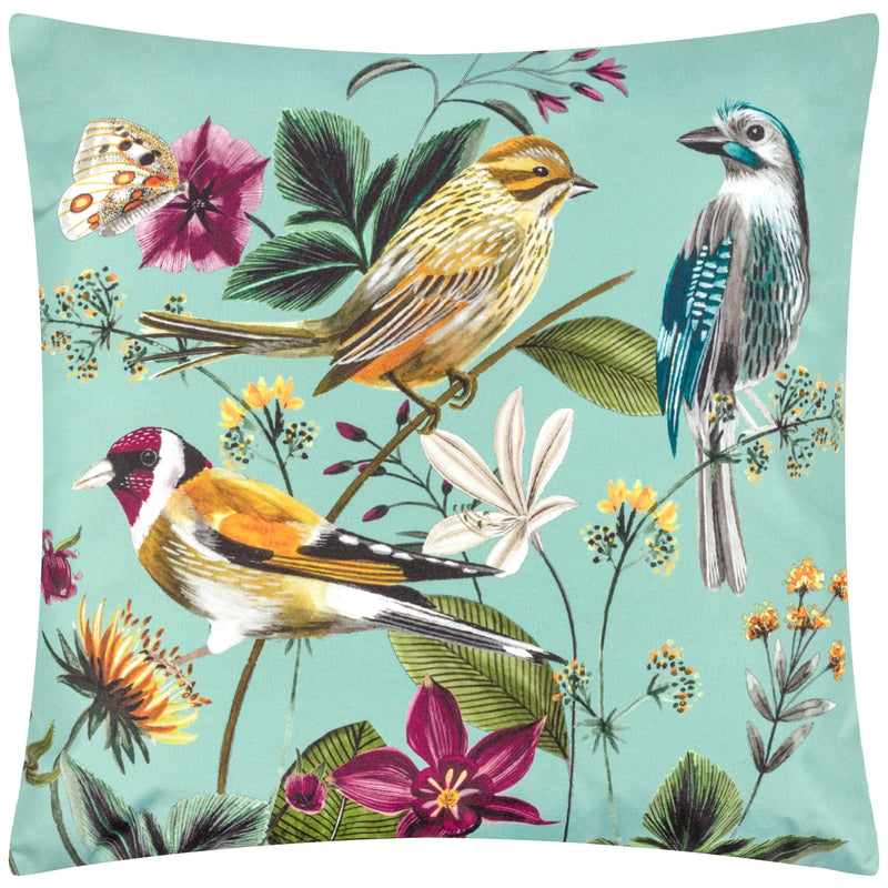 Wylder Midnight Garden Birds Outdoor Cushion Aqua