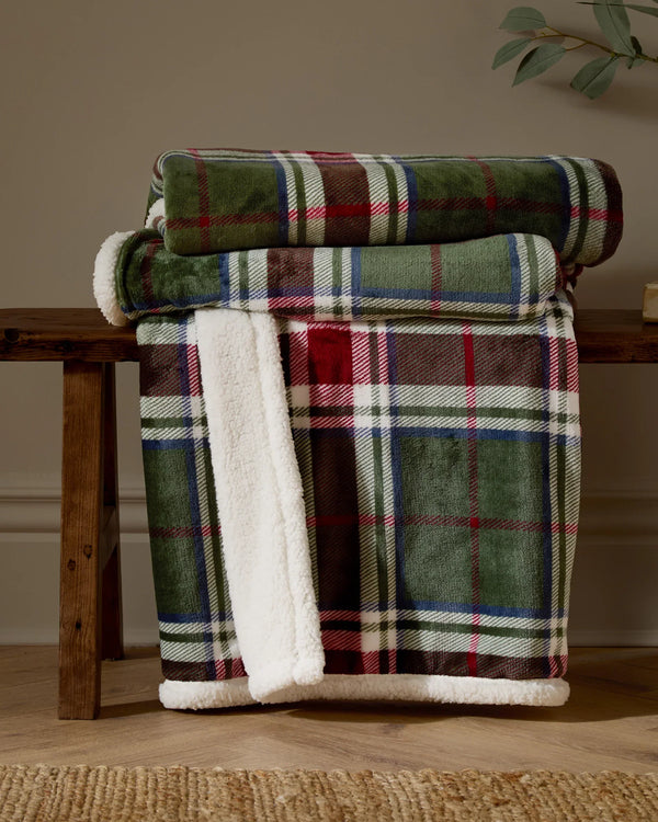 Braemar Check Sherpa Fleece Throw Berry/Pine by Wylder