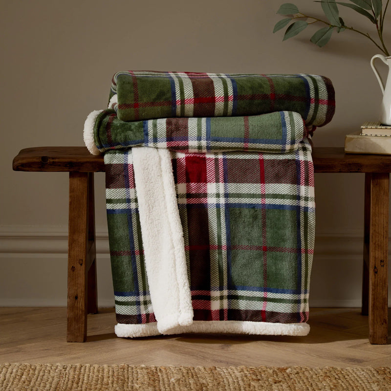 BRAEMAR CHECK SHERPA FLEECE THROW – BERRY/PINE by Wylder