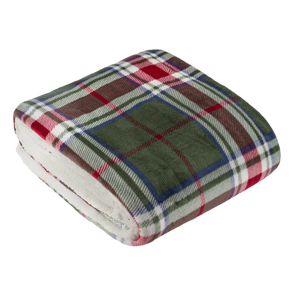 Braemar Check Sherpa Fleece Throw Berry/Pine by Wylder