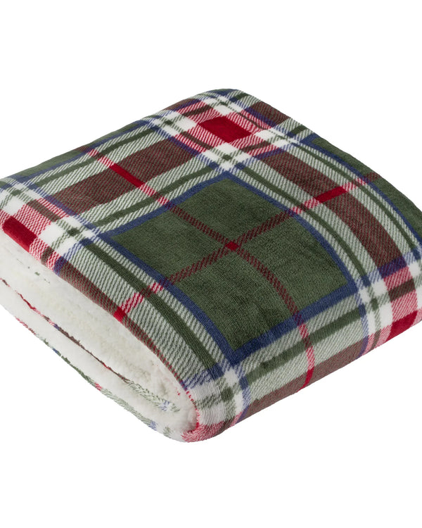 Braemar Check Sherpa Fleece Throw Berry/Pine by Wylder