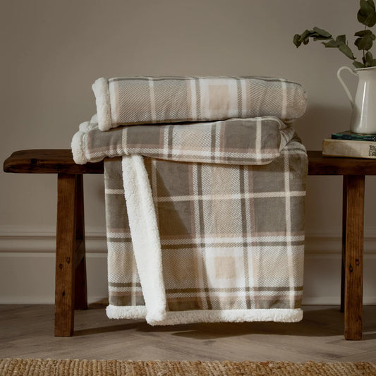 Wylder (Riva Home) Throw Braemar Check Sherpa Fleece Throw Green/Natural by Wylder