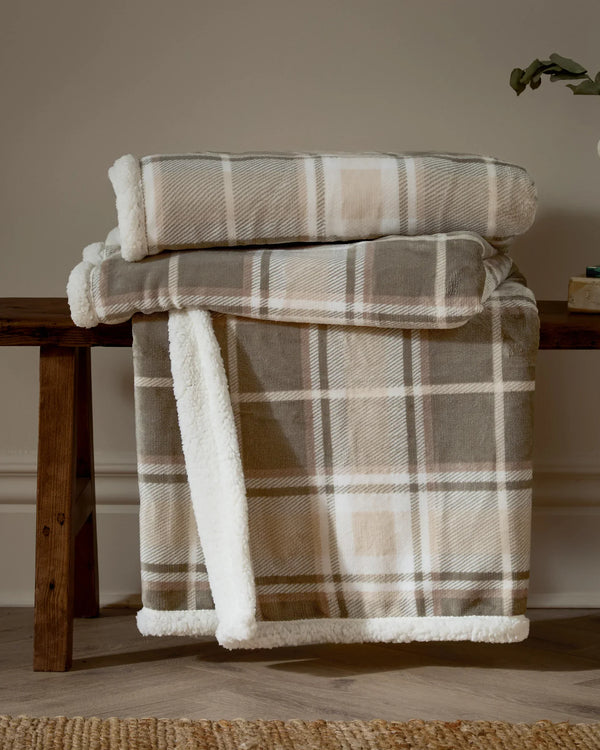 Braemar Check Sherpa Fleece Throw Green/Natural by Wylder