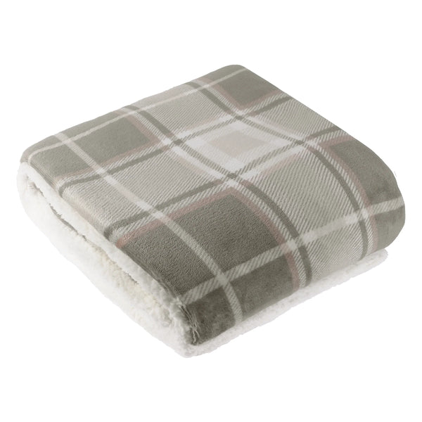 Braemar Check Sherpa Fleece Throw Green/Natural by Wylder
