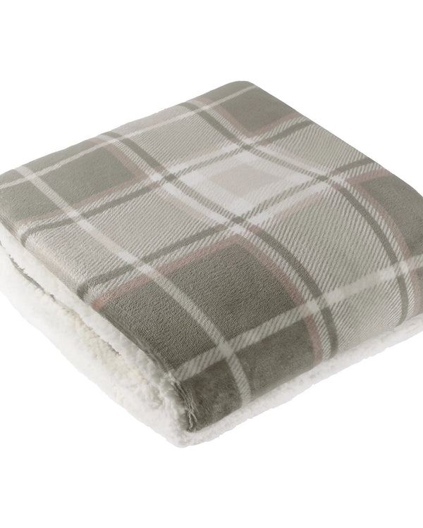 Braemar Check Sherpa Fleece Throw Green/Natural by Wylder