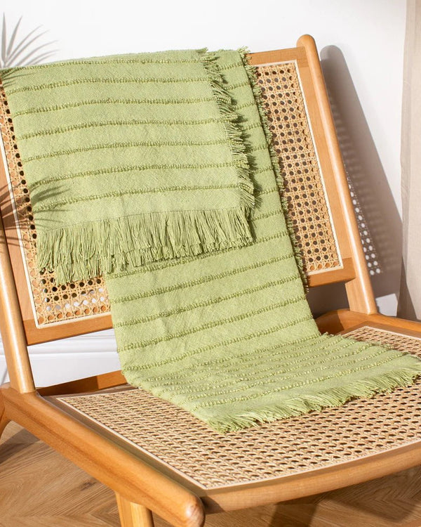 Hazie Woven Fringed Throw medium 130x180cm - Pistachio