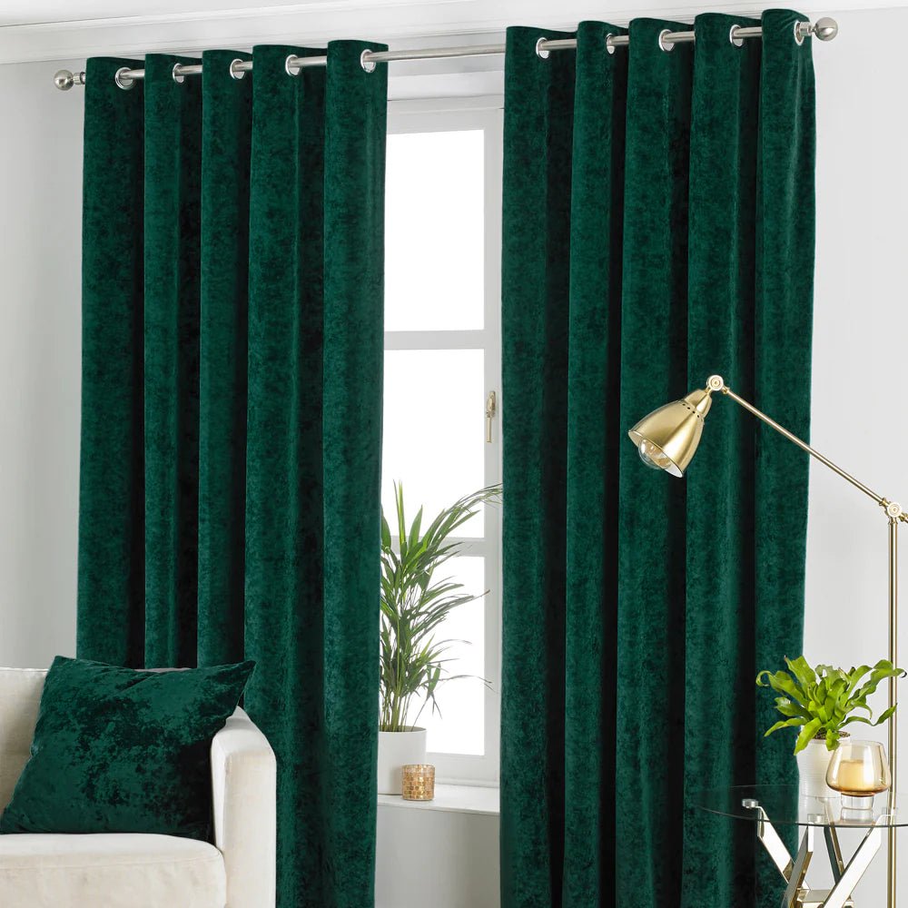 Yard Emerald Verona Crushed Velvet Eyelet Curtains (90x90inch / 229x229cm)