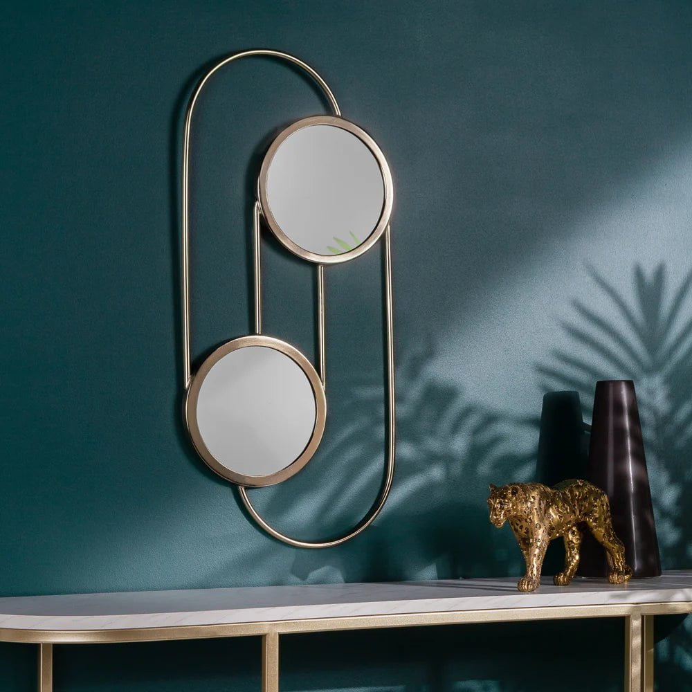 Yard Mirror Abstract Double Round Circular Wall Mirror Brass