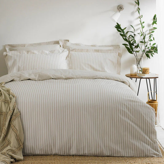 Yard (Riva Home) Bedspread Double Duvet set / Natural Hebden Mélange Stripe 100% Cotton Duvet Cover Set in Natural or Eucalyptus or Navy/Grey