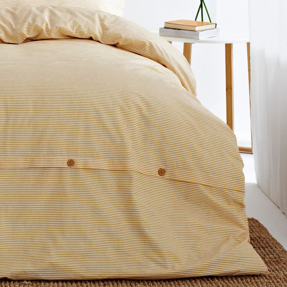 Yard (Riva Home) Bedspread Holbury Mélange Stripe 100% Cotton Duvet Cover Set in Ochre