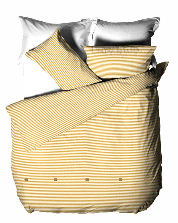 Holbury Mélange Stripe 100% Cotton Duvet Cover Set in Ochre