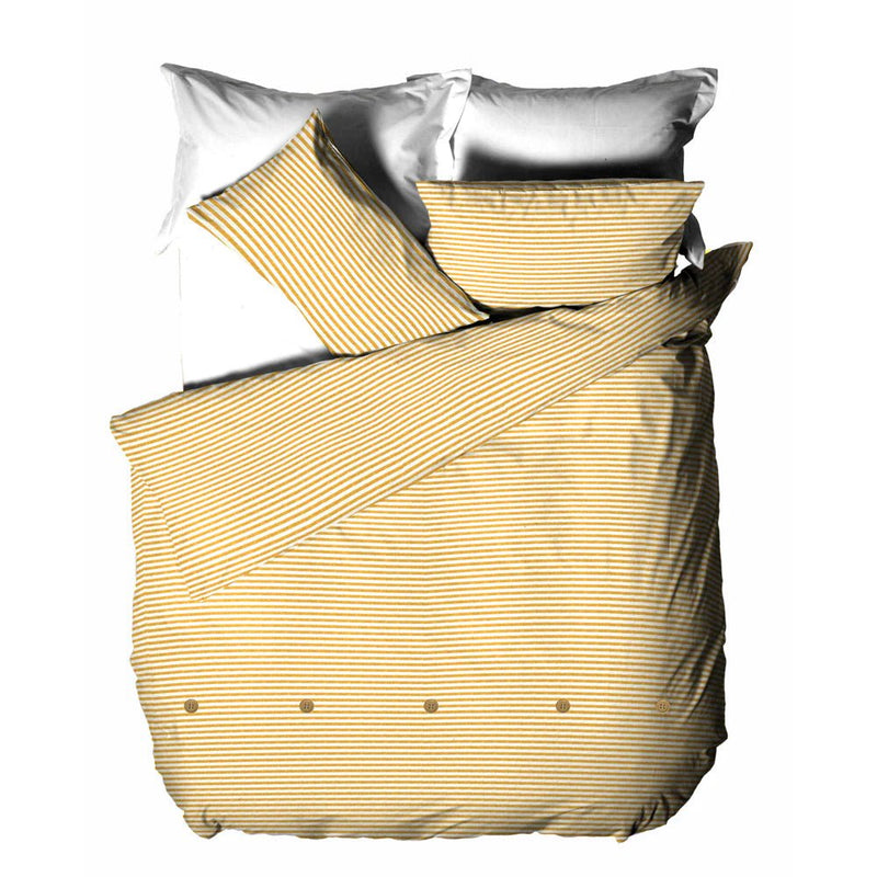 Holbury Mélange Stripe 100% Cotton Duvet Cover Set in Ochre