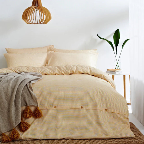 Holbury Mélange Stripe 100% Cotton Duvet Cover Set in Ochre